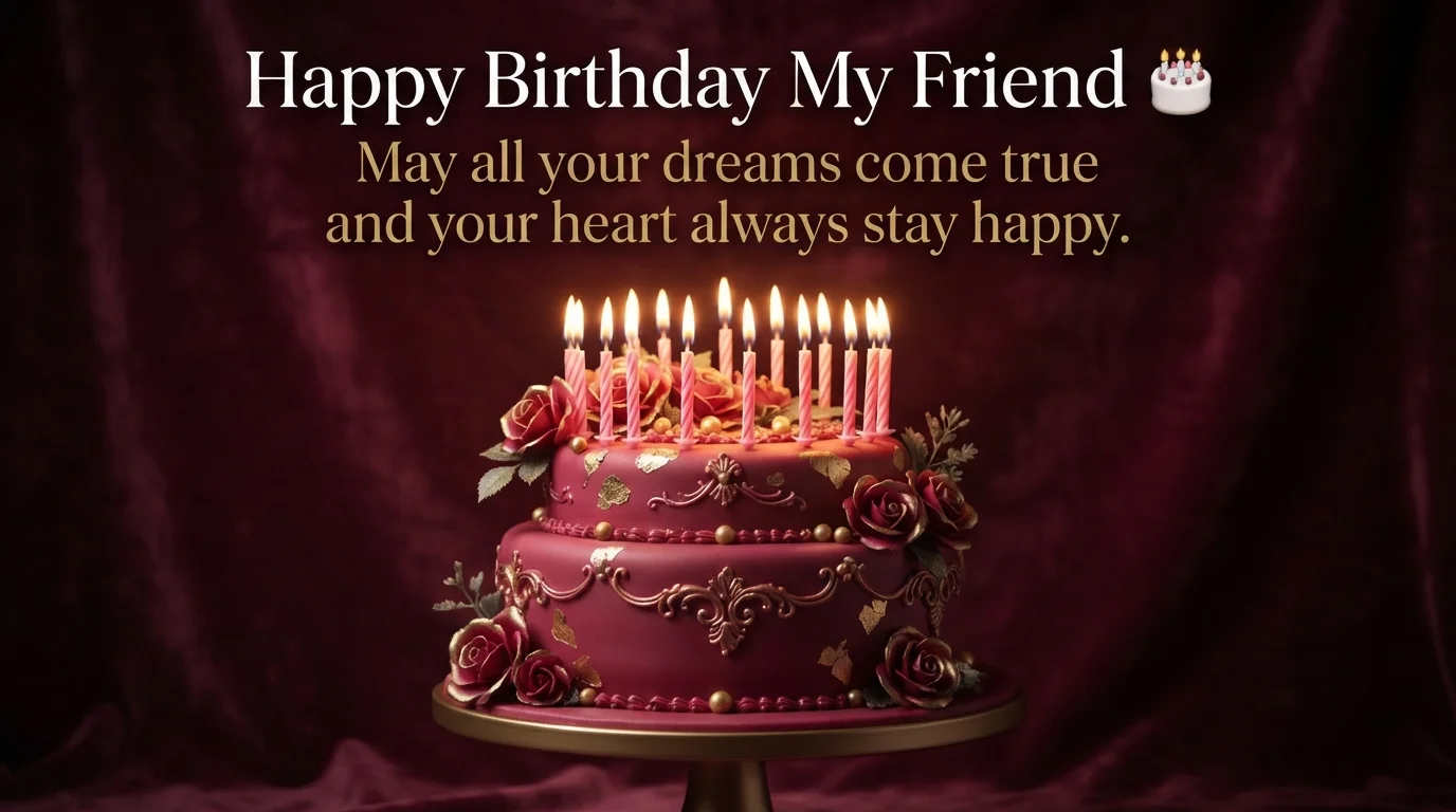 Beautiful Birthday Wishes for Friend with Simple Cake Theme