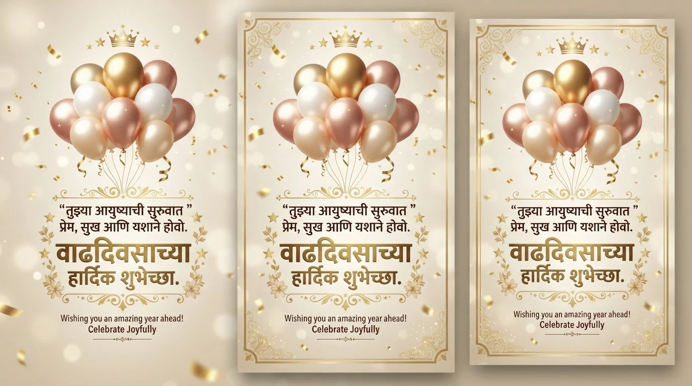 Elegant Marathi Birthday Quote Poster With Balloons