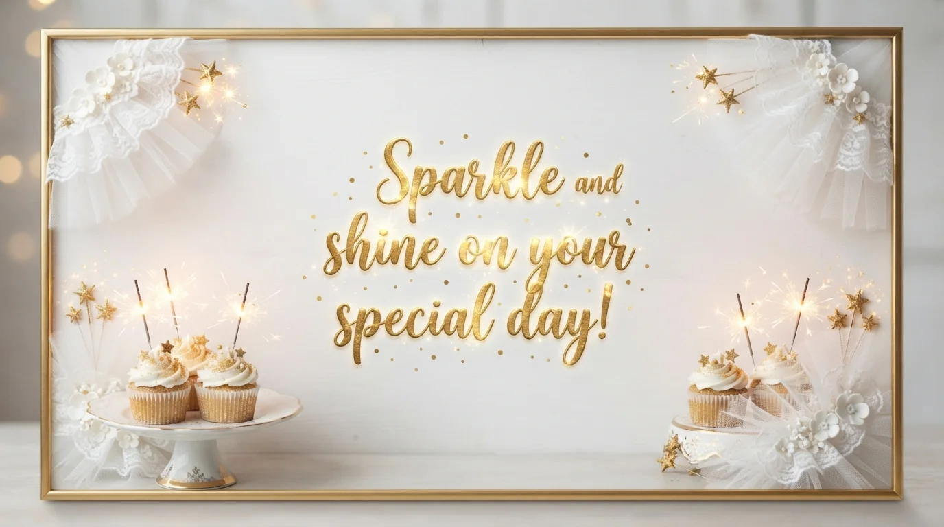 Golden Calligraphy Birthday Card with Brownies and Candles
