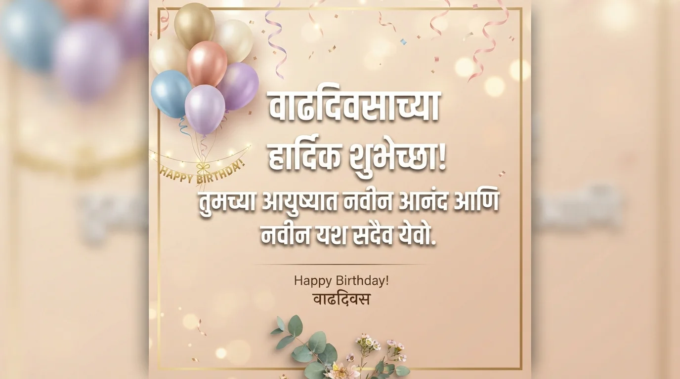 Happy Birthday Marathi Wishes Image With Colorful Balloons