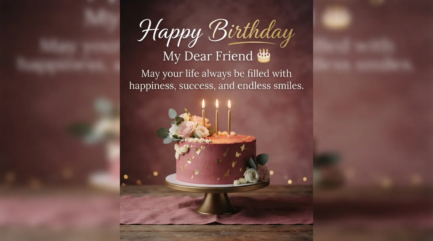 Happy Birthday Wishes for Best Friend with Dark Pink Cake Background
