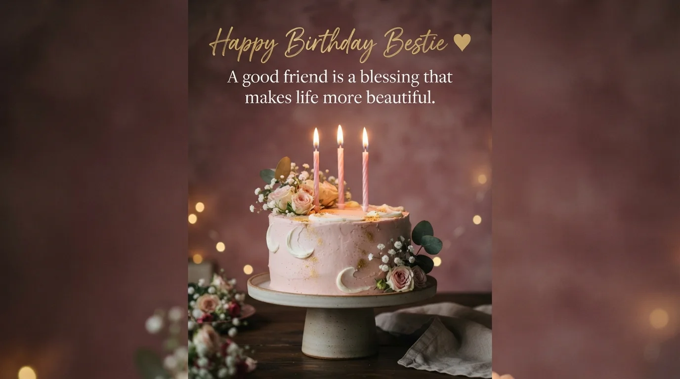 Heart Touching Birthday Quote for Friend with Pink Cake Design