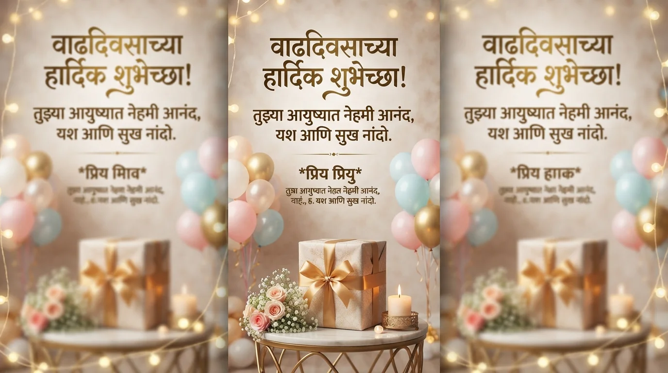 Marathi Birthday Wishes With Balloons And Heartfelt Quote
