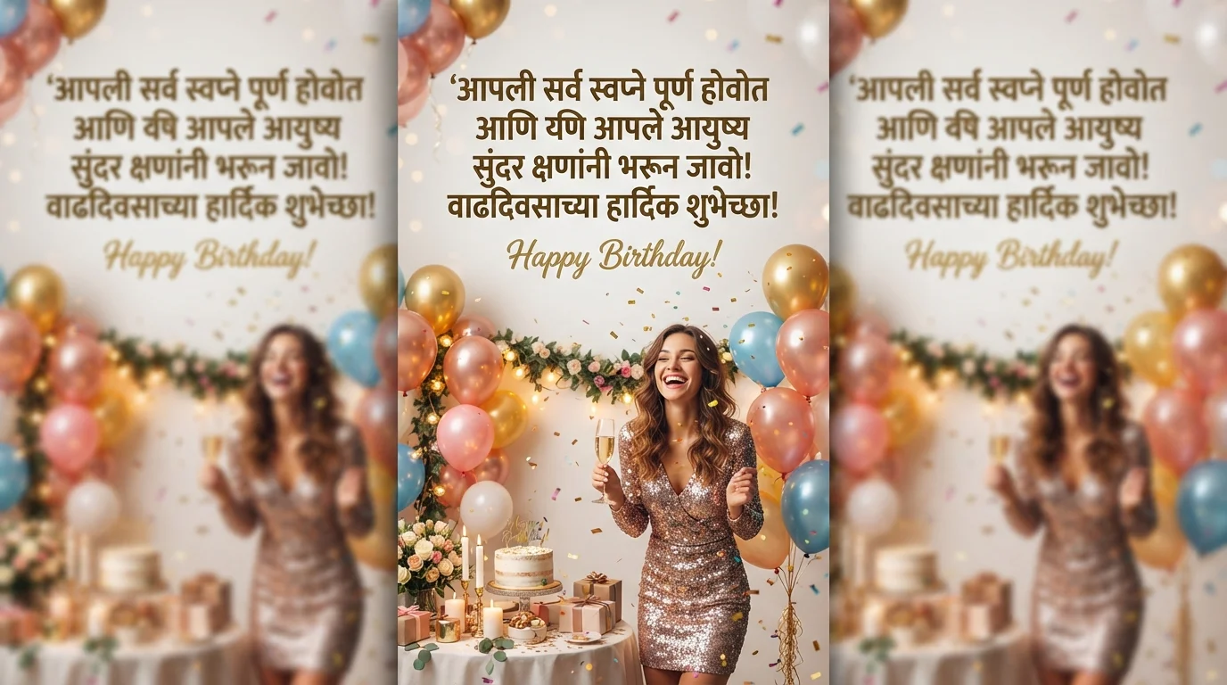 Premium Marathi Birthday Wishes Image With Balloons