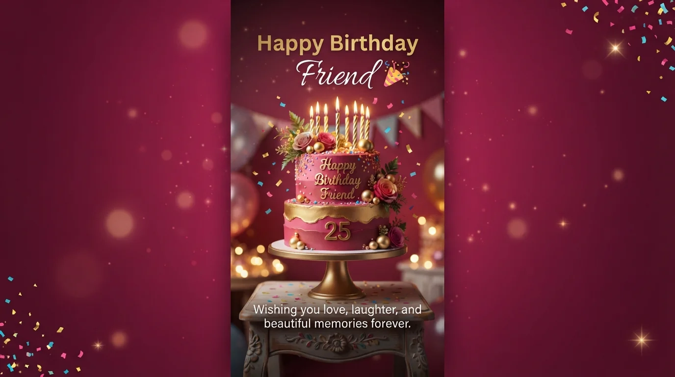 Short Birthday Quotes for Friend with Dark Pink Cake Design