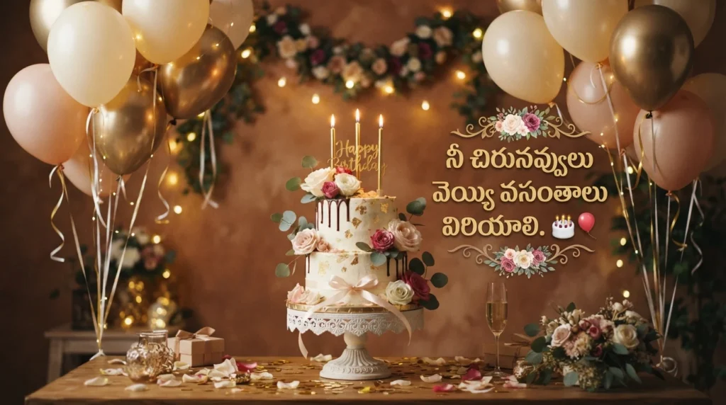 కేక్‌తో కవితాత్మక తెలుగు పుట్టినరోజు శుభాకాంక్షలు