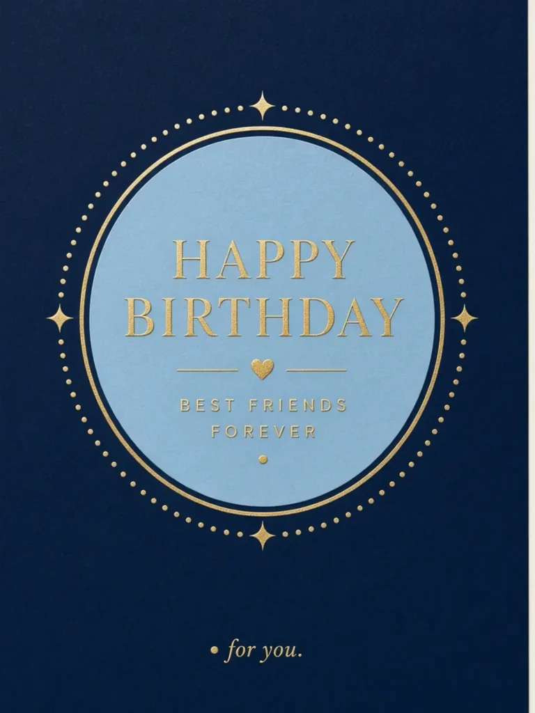 Digital Birthday Cards for Best Friends design 07, navy foil modern style, premium digital birthday card for friends