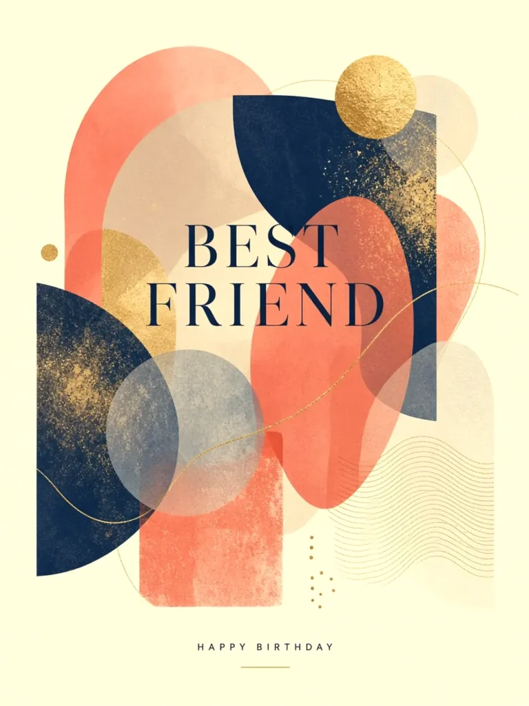 Birthday Cards for a Childhood Friend design 05, abstract gallery style, premium digital birthday card for friends