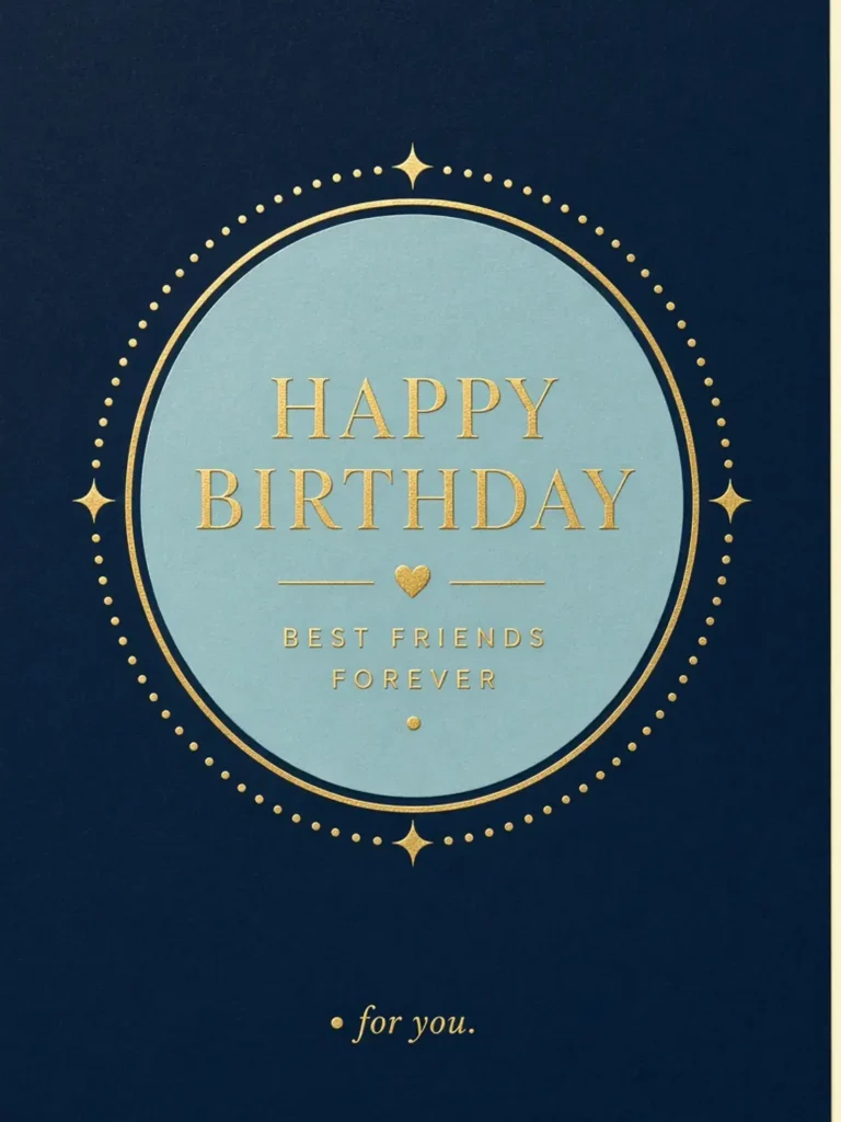 Birthday Cards for a Childhood Friend design 07, navy foil modern style, premium digital birthday card for friends