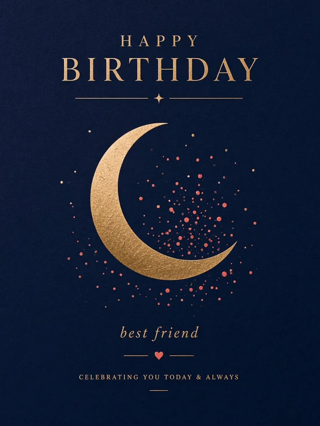 Birthday Cards for a College Friend design 02, navy foil modern style, premium digital birthday card for friends