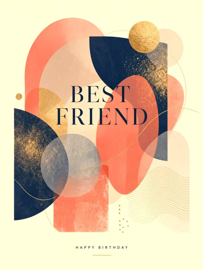 Funny Birthday Cards for Friends design 05, abstract gallery style, premium digital birthday card for friends
