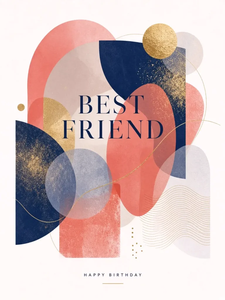 Short Birthday Cards for Friends design 05, abstract gallery style, premium digital birthday card for friends
