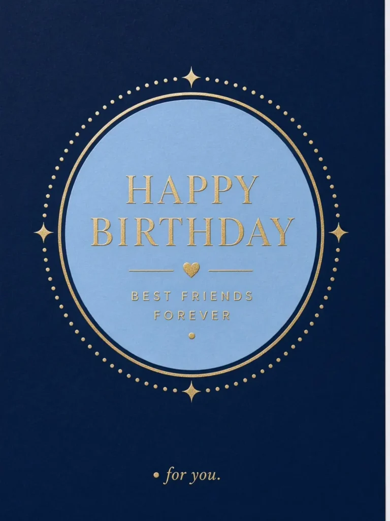 Short Birthday Cards for Friends design 07, navy foil modern style, premium digital birthday card for friends